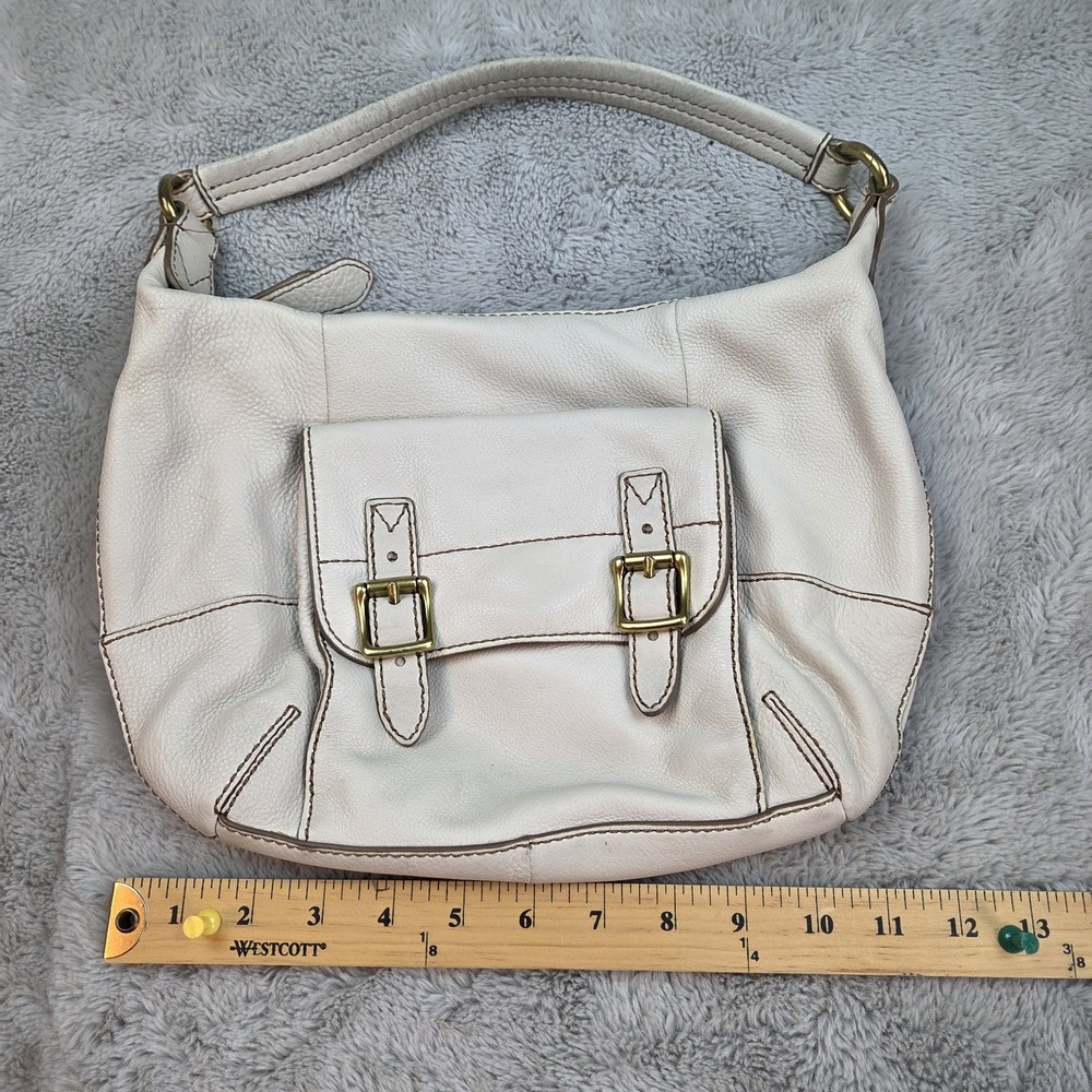 Fossil Hobo Bag Womens OS Pebbled Leather Buckle Front Pocket Shoulder Bag White